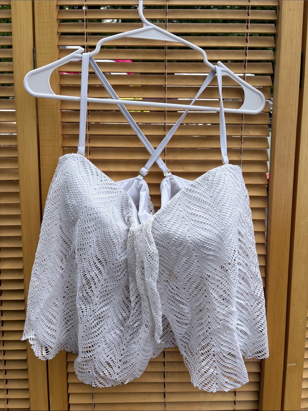 Time and Tru White Crochet Tie-Front Bikini Top